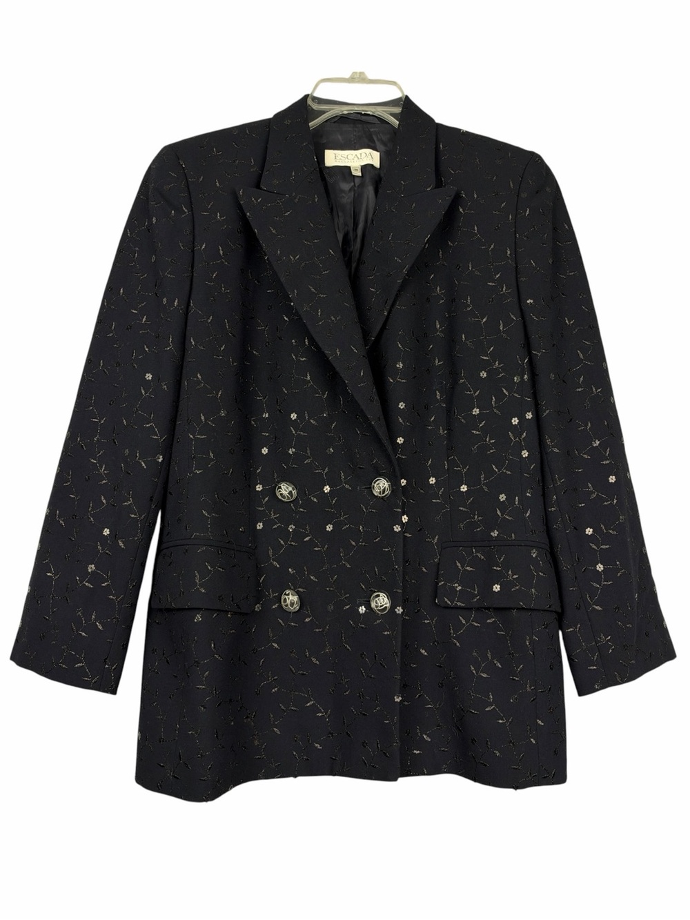 ESCADA Floral Sequin Embellished Virgin Wool Double Breasted Blazer